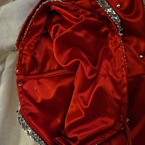 VTG 1960s HANDMADE Red Satin Rhinestone Faux Fur Valentine's Portrait Outfit - Picture 14 of 14